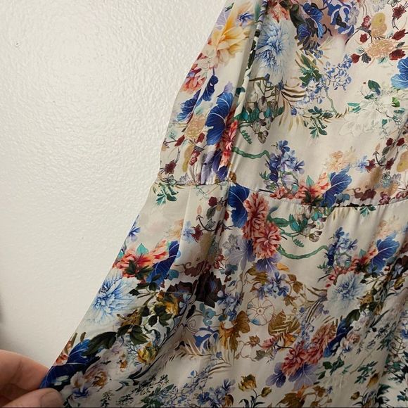 Zara Basic White & Multicolor Floral Satin Spaghetti Strap Midi Slip Dress - Picture 6 of 14